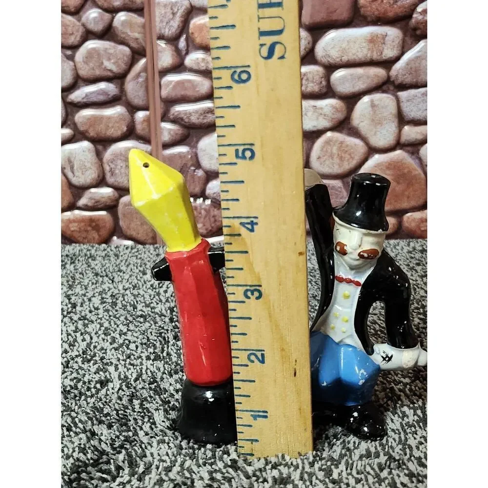 Vintage Hand Painted Hobo and a Light Pole Salt and Pepper Shakers -Rare